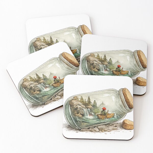 Item preview, Tiny River Adventure Inside a Glass Jar Watercolor Illustration designed and sold by Sara-Ai.