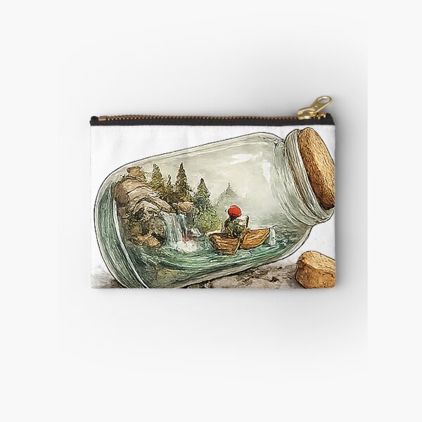 Item preview, Tiny River Adventure Inside a Glass Jar Watercolor Illustration designed and sold by Sara-Ai.