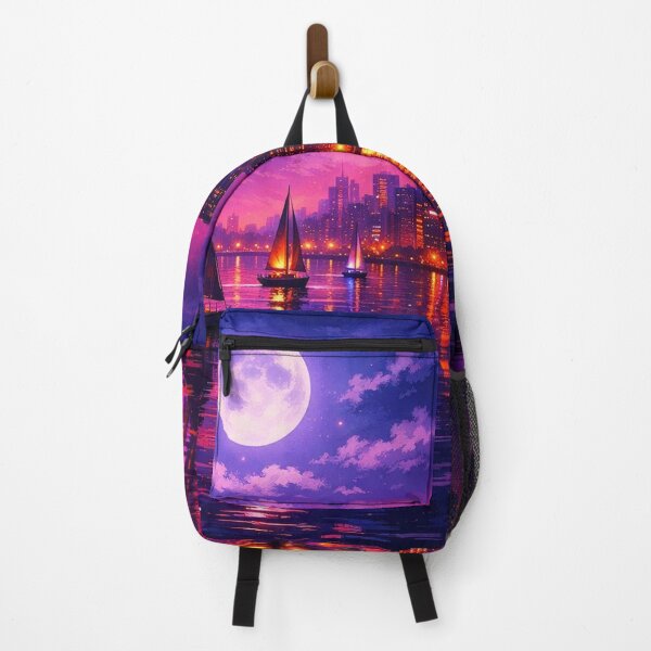 Item preview, Moonlit City Skyline - Purple Urban Nightscape Painting designed and sold by Joey Santiago.