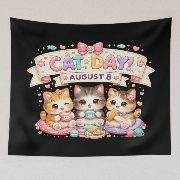Item preview, Cute Cat Day August 8 Kawaii Kitten Celebration Design for Cat Lovers designed and sold by MartBook.