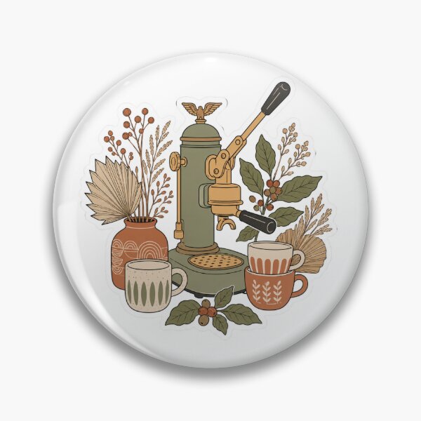 Item preview, Vintage Lever Espresso Machine with Boho Botanicals and Coffee Cups Home Espresso designed and sold by TSshirtShoppe.
