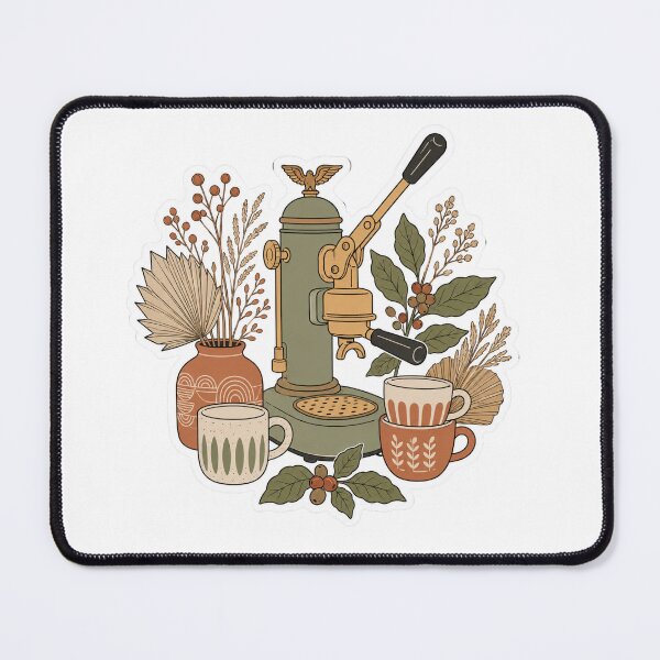 Item preview, Vintage Lever Espresso Machine with Boho Botanicals and Coffee Cups Home Espresso designed and sold by TSshirtShoppe.