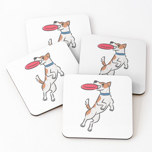 Item preview, Active Jack Russell Terrier dog jumping and catching red frisbee disc. designed and sold by monkik.