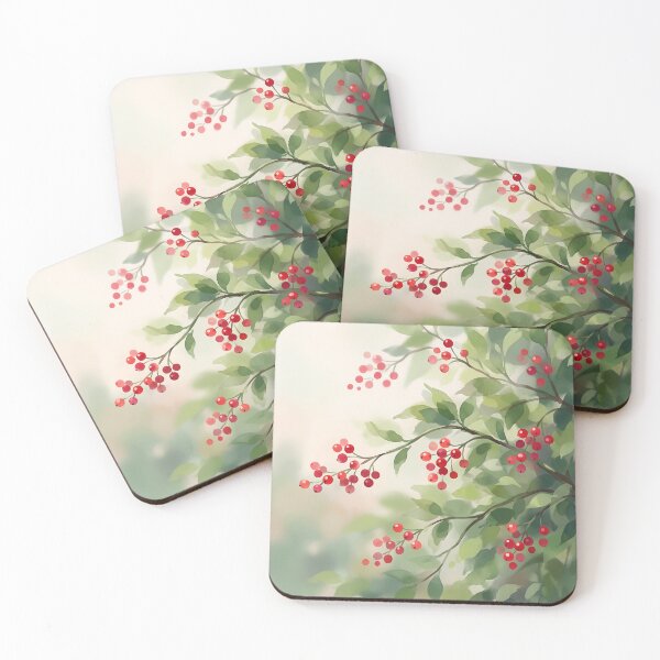 Item preview, Red Berries and Green Leaves Branch designed and sold by Neural Dream.