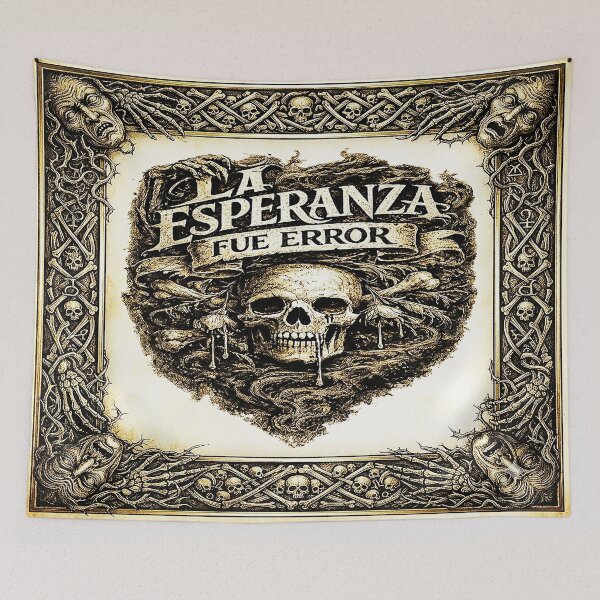 Item preview, «La esperanza fue un error»: diseño tipográfico gótico oscuro con calaveras designed and sold by Alchemy Forge.