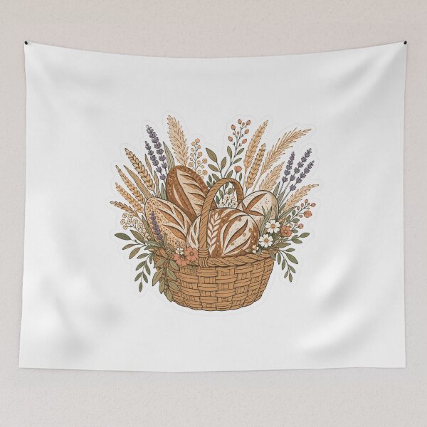 Item preview, Rustic Bread Basket with Sourdough Loaves and Wildflowers designed and sold by TSshirtShoppe.
