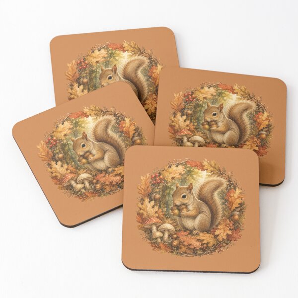Item preview, Cottagecore Squirrel Autumn Print – Cute Acorn Oak Leaf Circle Art designed and sold by MagicMakerPh.
