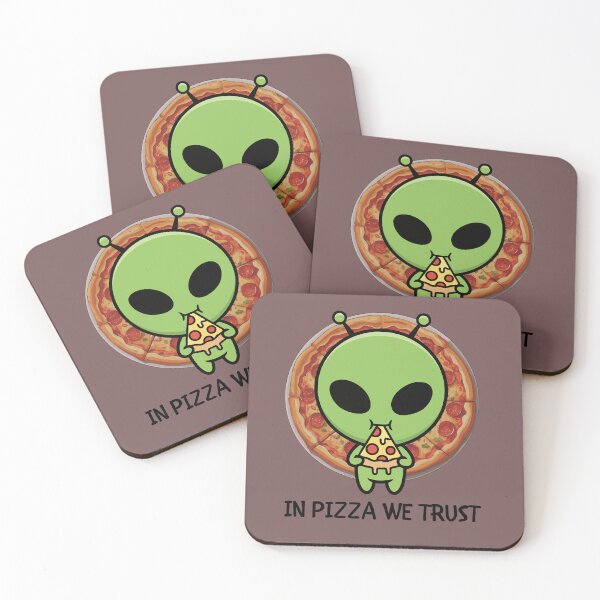 Item preview, In Pizza We Trust - Funny Alien Eating Pizza designed and sold by AhmadAnnaPrints.