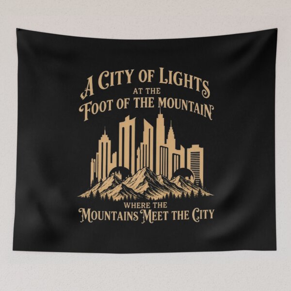 Item preview, A City of Lights at the Foot of the Mountain | Vintage City & Mountain T-Shirt Design designed and sold by Obiechefu.