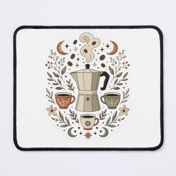 Item preview, Celestial Moka Pot with Magical Coffee Beans and Crescent Moons Home Espresso designed and sold by TSshirtShoppe.