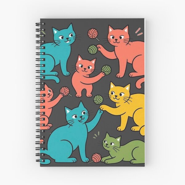 Item preview, Playful Retro Colorful Cats Playing With Yarn Ball Illustration designed and sold by Dabis26.