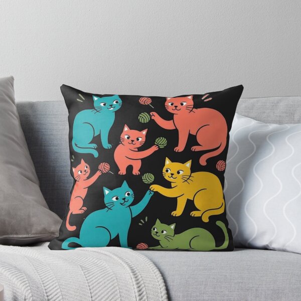 Item preview, Playful Retro Colorful Cats Playing With Yarn Ball Illustration designed and sold by Dabis26.