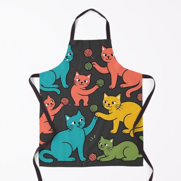 Item preview, Playful Retro Colorful Cats Playing With Yarn Ball Illustration designed and sold by Dabis26.