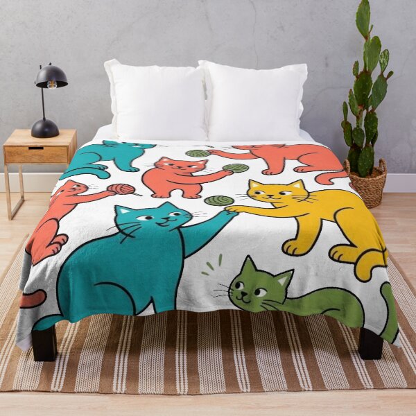 Item preview, Playful Retro Colorful Cats Playing With Yarn Ball Illustration designed and sold by Dabis26.