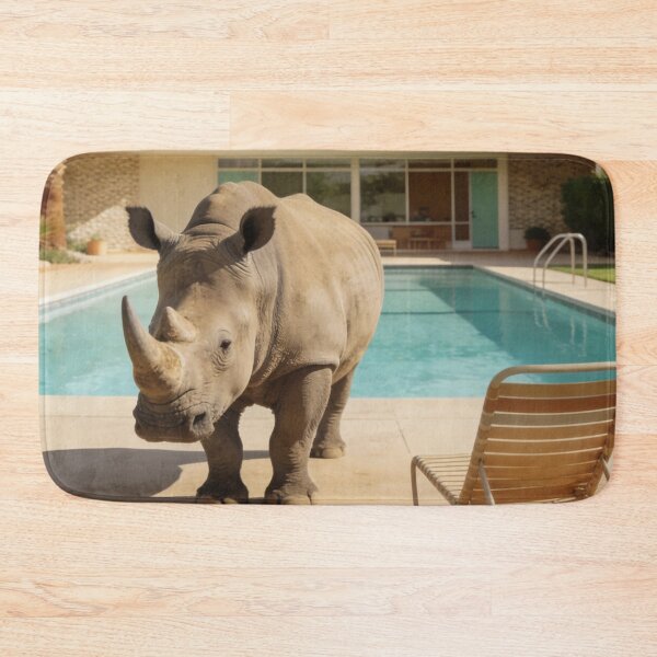 Item preview, Funny Rhino Poolside Photography Retro Vacation Aesthetic Surreal Animal Artwork Mid Century Modern Style Safari Lover Gift designed and sold by Kzara Visual.