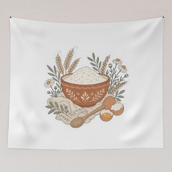 Item preview, Rustic Baking Ingredients Bowl with Flour Wheat and Eggs designed and sold by TSshirtShoppe.
