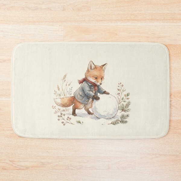 Item preview, Cozy Little Fox Rolling a Snowball Winter Watercolor Art designed and sold by Pasteltone.
