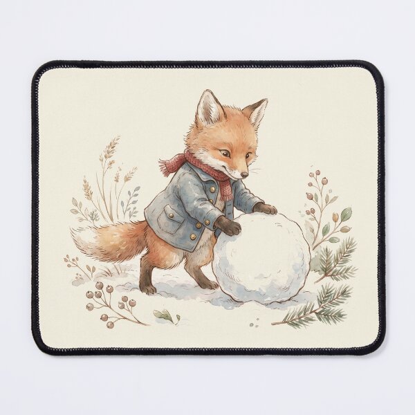 Item preview, Cozy Little Fox Rolling a Snowball Winter Watercolor Art designed and sold by Pasteltone.