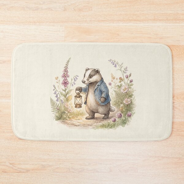 Item preview, Cozy Little Badger Carrying a Lantern Watercolor Illustration designed and sold by Pasteltone.