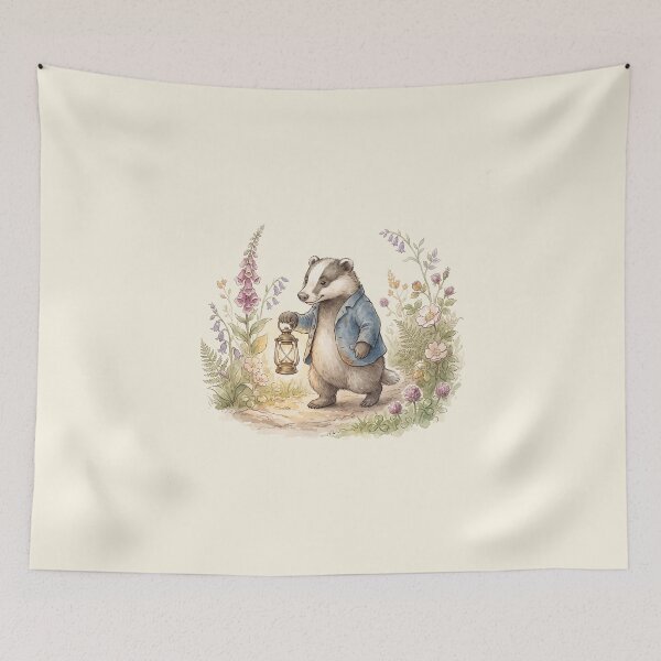 Item preview, Cozy Little Badger Carrying a Lantern Watercolor Illustration designed and sold by Pasteltone.