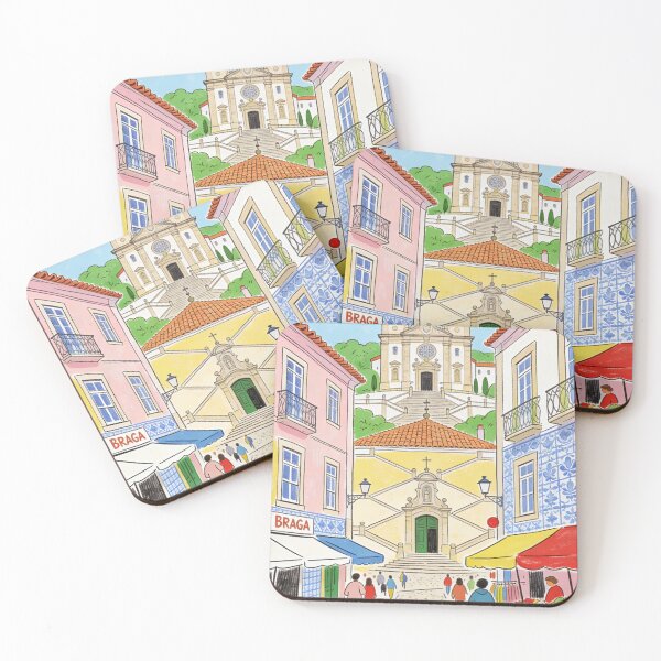 Item preview, Braga Portugal Illustration Colorful European Travel Artwork Historic City Streets Portuguese Architecture Vacation Lover Gift designed and sold by Kzara Visual.
