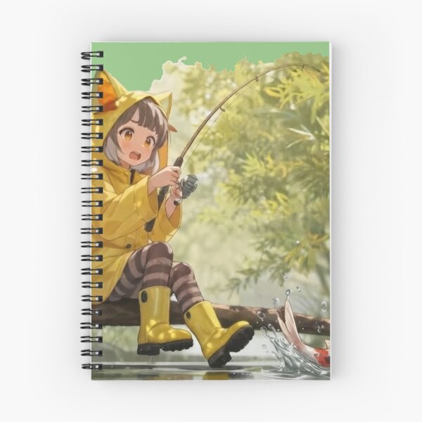 Item preview, Anime Girl Fishing in Yellow Raincoat – Cute Koi Fish Illustration Art designed and sold by BLUESKY11a.