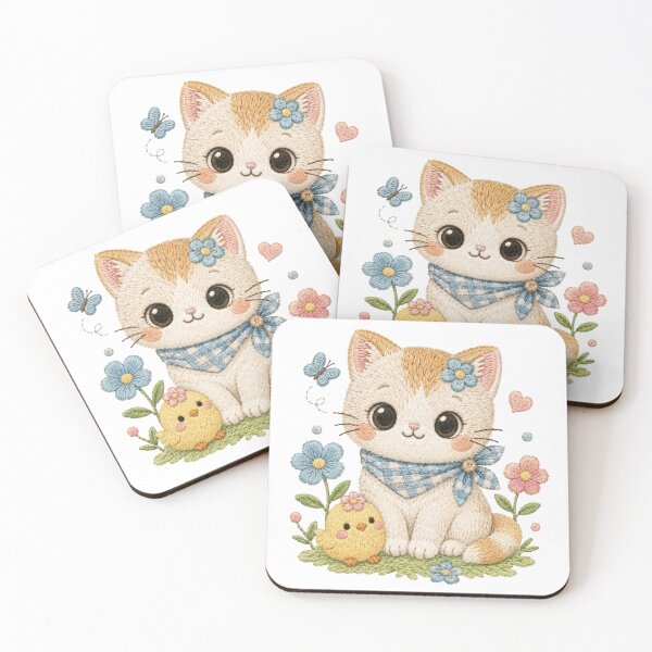 Item preview, Cute Embroidery Kitten & Chick Artwork designed and sold by 0606PM.