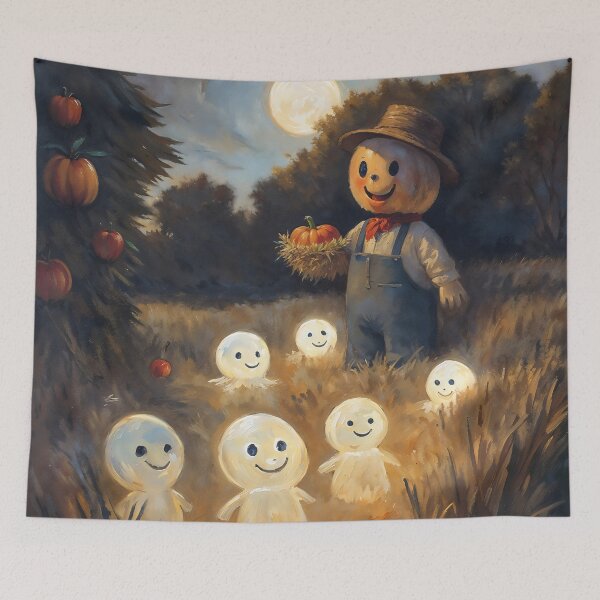 Item preview, Cute Field Ghosts Halloween Pumpkin Harvest Full Moon Artwork designed and sold by DarkHolyQueen.