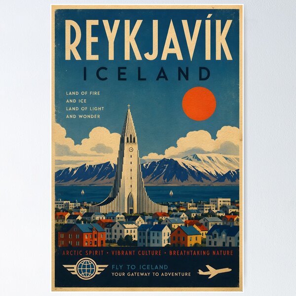 Item preview, Reykjavik Iceland Travel Poster designed and sold by Wanderdreaming.