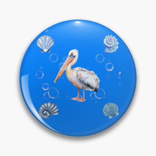 Item preview, Watercolor Pelican with Blue Sea Shells and Bubbles designed and sold by DidiDesignShop.