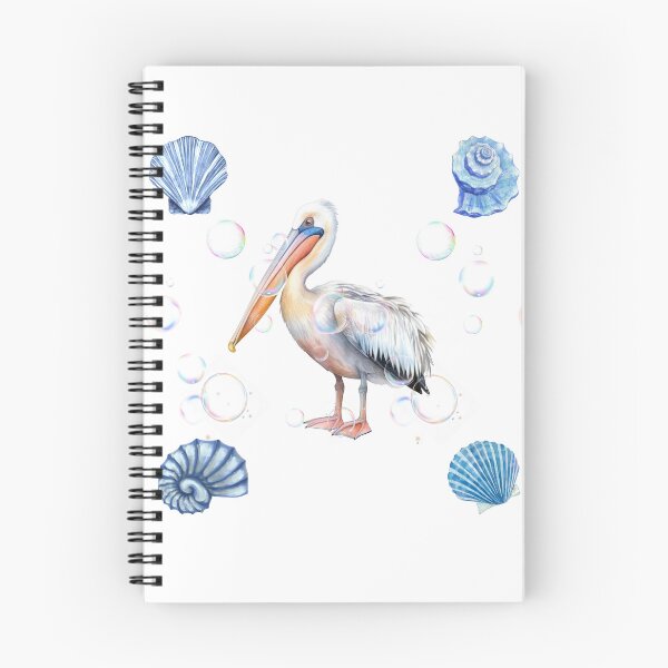 Item preview, Watercolor Pelican with Blue Sea Shells and Bubbles designed and sold by DidiDesignShop.