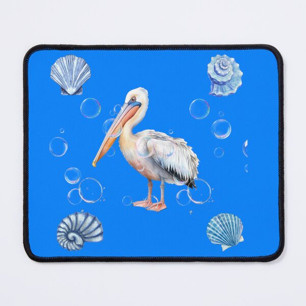 Item preview, Watercolor Pelican with Blue Sea Shells and Bubbles designed and sold by DidiDesignShop.