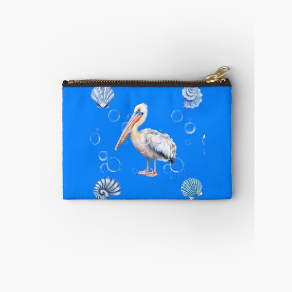 Item preview, Watercolor Pelican with Blue Sea Shells and Bubbles designed and sold by DidiDesignShop.