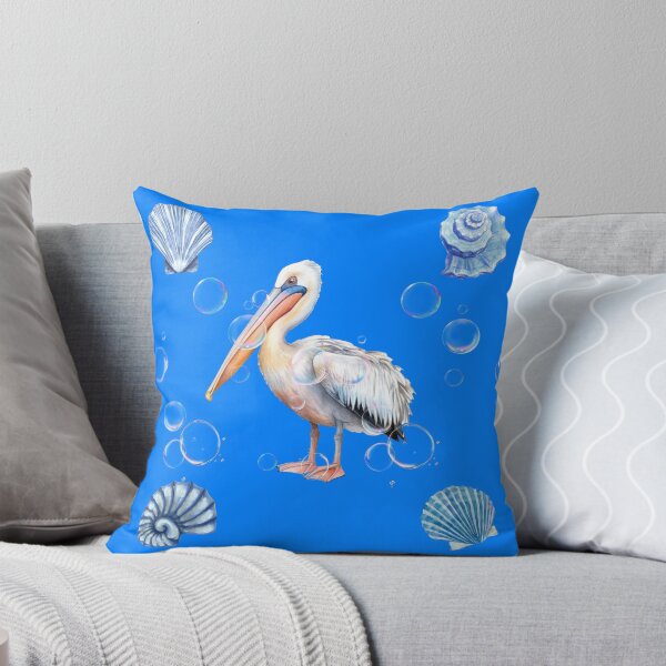 Item preview, Watercolor Pelican with Blue Sea Shells and Bubbles designed and sold by DidiDesignShop.
