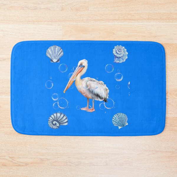 Item preview, Watercolor Pelican with Blue Sea Shells and Bubbles designed and sold by DidiDesignShop.