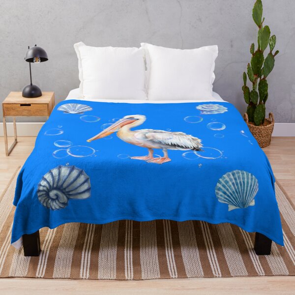 Item preview, Watercolor Pelican with Blue Sea Shells and Bubbles designed and sold by DidiDesignShop.