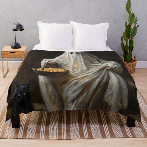 Item preview, Vintage Sheet Ghost Black Cat Halloween Candy Trick Treat Artwork designed and sold by DarkHolyQueen.