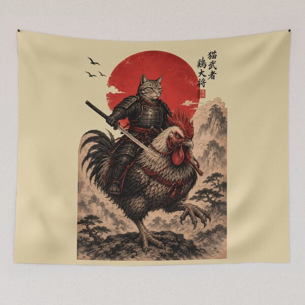 Item preview, Samurai cat riding a Chicken designed and sold by TheSamuraiCat.