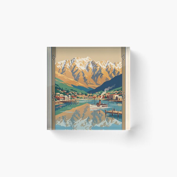 Item preview, Queenstown New Zealand Vintage Travel Poster designed and sold by Bomax121.