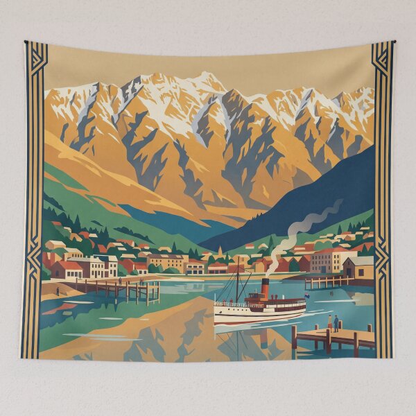 Item preview, Queenstown New Zealand Vintage Travel Poster designed and sold by Bomax121.