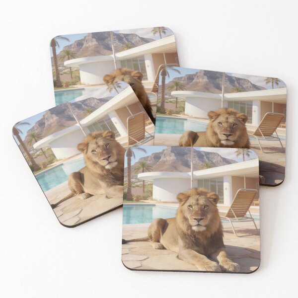 Item preview, Lion Poolside Photography Luxury Vacation Style Summer Resort Design Wildlife Photography Travel Inspired Home Decor designed and sold by Kzara Visual.