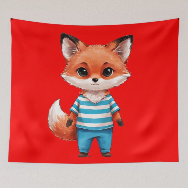 Item preview, fox wearing horizontally striped bright blue crew neck shirt and solid blue pants designed and sold by 123ks.