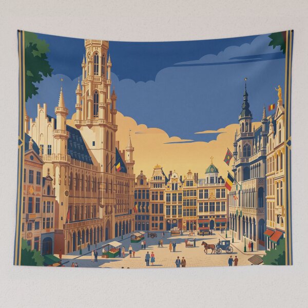 Item preview, Brussels Belgium Vintage Travel Poster designed and sold by Bomax121.