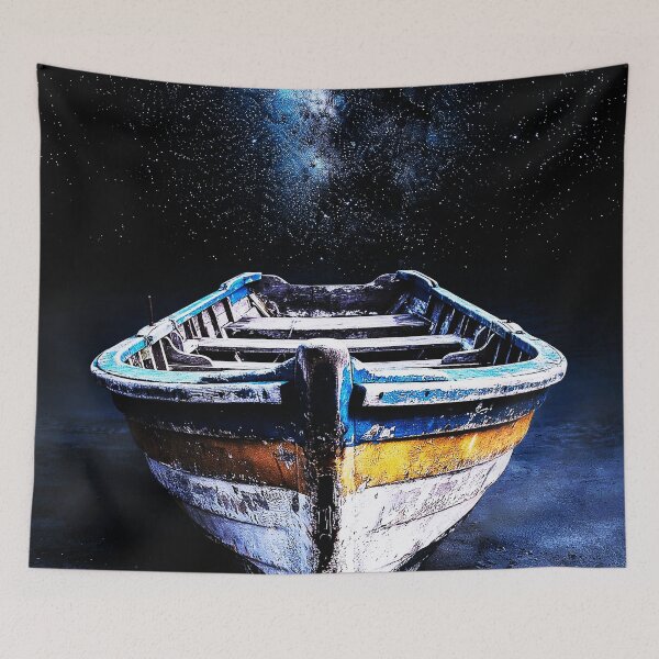 Item preview, Lonely Boat Beneath the Milky Way Night Sky designed and sold by Exodoi.