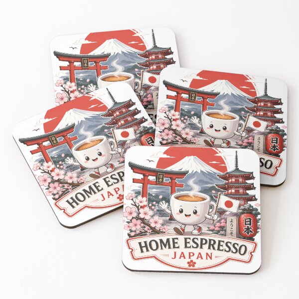 Item preview, Cute Japan Travel Coffee Mascot with Mount Fuji and Torii Gate Home Espresso designed and sold by TSshirtShoppe.