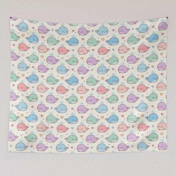 Item preview, Colorful Kawaii Whale Pattern with Hearts and Water Splashes designed and sold by Shivi-designs.