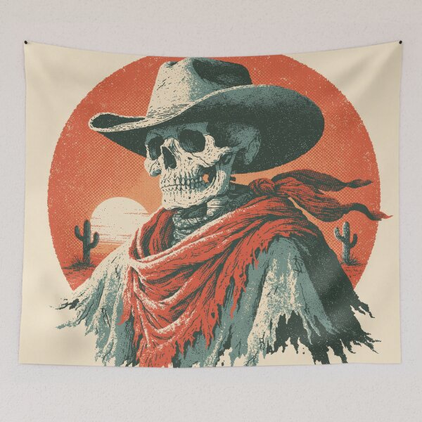 Item preview, Vintage Cowboy Skeleton — Retro Western Desert Sunset Skull designed and sold by FrostyFrisby.