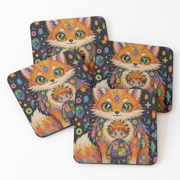 Item preview, Colorful Fox Spirit and Little Boy designed and sold by JarneVosskamp.