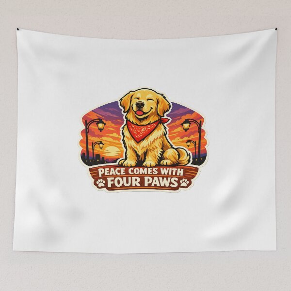 Item preview, Peace Comes With Four Paws – Golden Retriever City Sunset Design, Calm Dog Lover Shirt designed and sold by Sahil Randhawa.