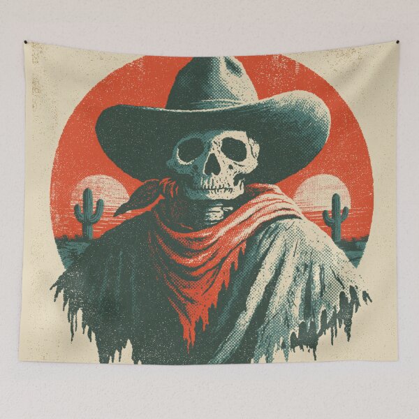 Item preview, Vintage Cowboy Skeleton — Retro Western Desert Sunset Skull designed and sold by FrostyFrisby.